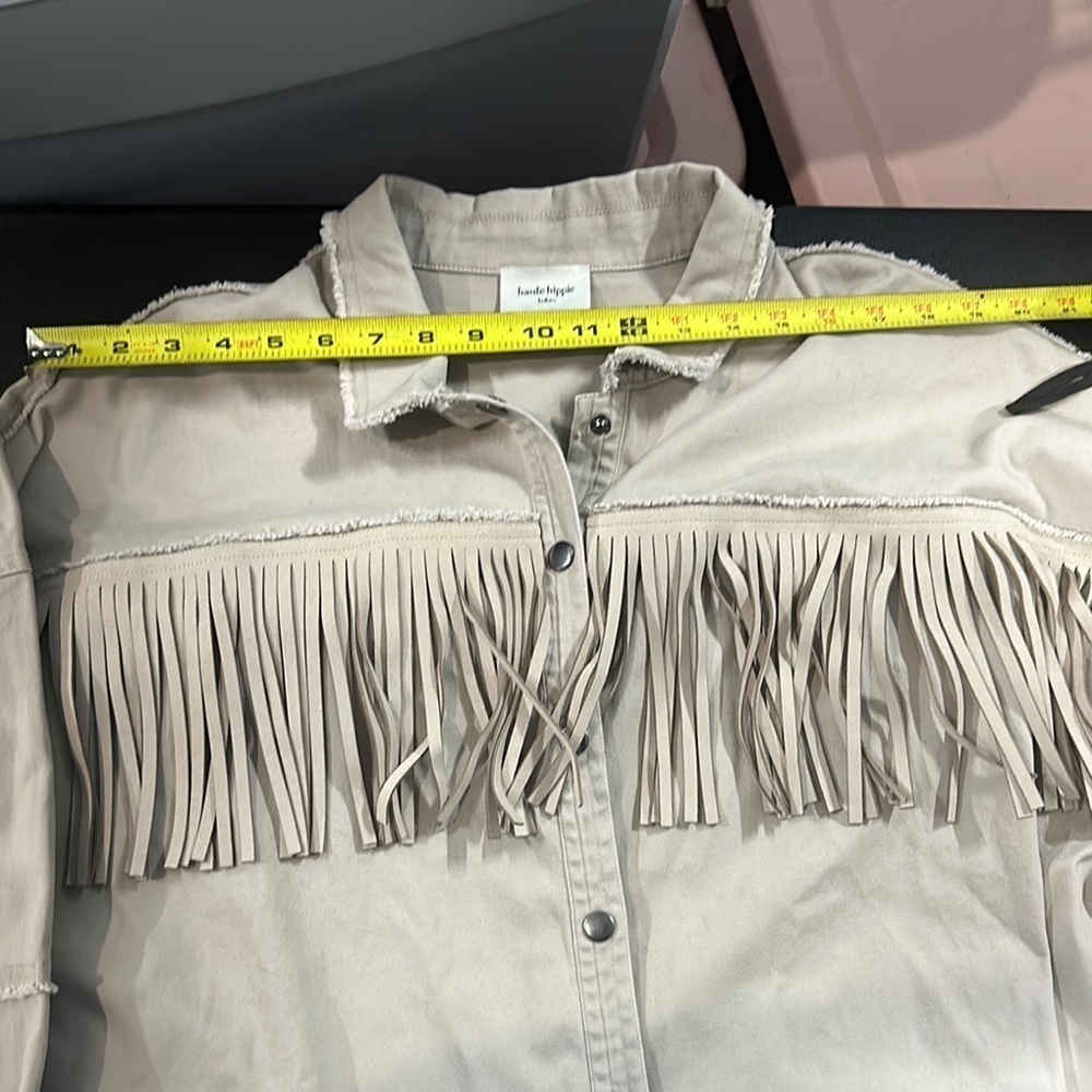 Haute Hippie women’s oversized Beige Fringe Jean Jacket with buttons size s - Picture 4 of 12